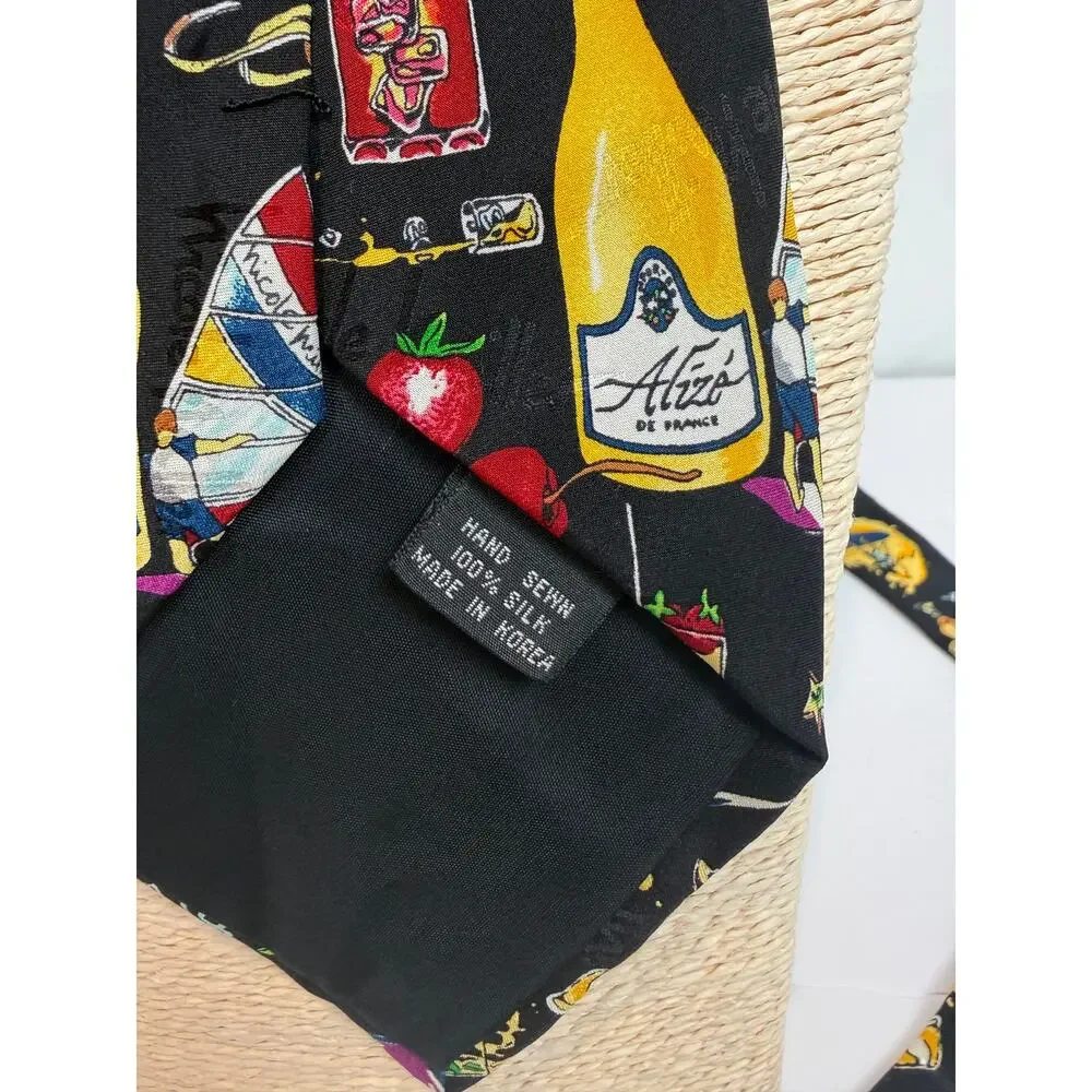 Vintage 1995 Nicole Miller Alize Novelty Silk Tie Black Tropical